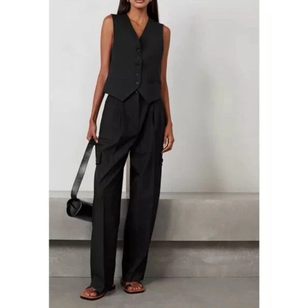 The Frankie Shop Pants XS Womens Maesa Pleated Woven Wide Leg Cargo Trouser
